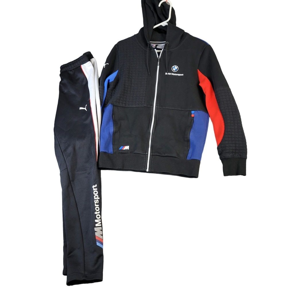 Puma BMW Motorsport Track Suit Outfit Zip Hoodie Men's Sz Small Car Racing Black